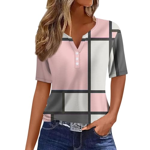 Generic Shirt Weiss Damen,Damen Mode tiefer V-Ausschnitt Kurzarm Tops Solide Lässiges Lose Basic Sommer T Shirt von Generic