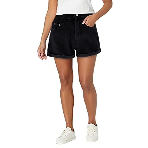 Shorts Damen Jeans Stretch - Jeanshose Hohe Taille Kurze Hose Denim Sommerhose Weites Bein Strand-Shorts Teenager Mädchen Hotpants Locker Freizeithose Baggy Y2K Hosen Ästhetische Streetwear von Generic