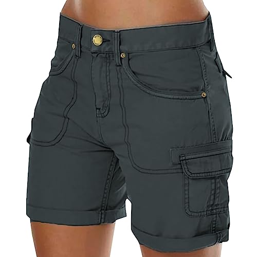 Shorts Damen Sommer Cargohose Kurze Bermuda Shorts High Waist Leichte Cargo Shorts Wanderhose Outdoor Sportshort Freizeithose mit Mehrfach-Taschen Damen Stretch Kurz Cargohose Bermuda Bequem Sommer von Generic