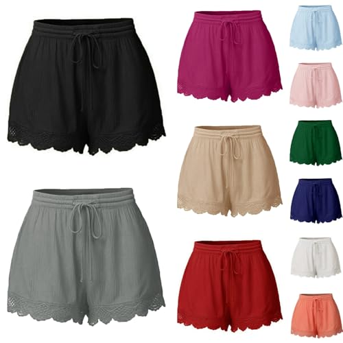 Shorts Damen Sommer Lässige Kurze Hose High Waist Kordelzug Elastische Taille Baggy Shorts Spitzenrand Kurze Hosen Bequeme Freizeit Strand Stoffhose Shorts Damen Sommer Lässige Kurze Hose High Waist Kordelzug Elastische Taille Baggy Shorts Spitzenrand Kurze Hosen Bequeme Freizeit Strand Stoffhose von Generic