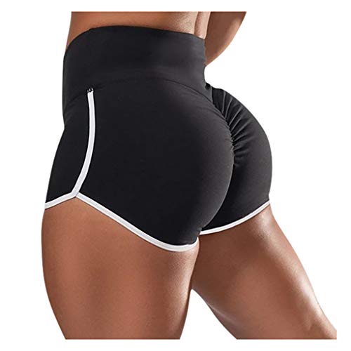 Shorts Damen Sport High Waist Kurze Sport Legging Bauchkontrolle Yoga Shorts Seamless Scrunch Butt Sportleggins Radlerhose Laufshorts Hosen Hotpant für das Laufen Pole Dance Outfit (1-Black, M) von Generic