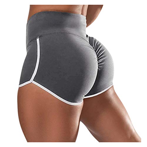 Shorts Damen Sport High Waist Kurze Sport Legging Bauchkontrolle Yoga Shorts Seamless Scrunch Butt Sportleggins Radlerhose Laufshorts Hosen Hotpant für das Laufen Pole Dance Outfit (1-Grey, L) von Generic