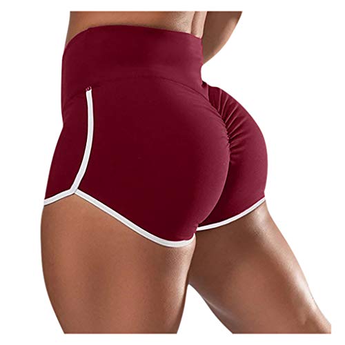 Shorts Damen Sport High Waist Kurze Sport Legging Bauchkontrolle Yoga Shorts Seamless Scrunch Butt Sportleggins Radlerhose Laufshorts Hosen Hotpant für das Laufen Pole Dance Outfit (1-Wine, S) von Generic
