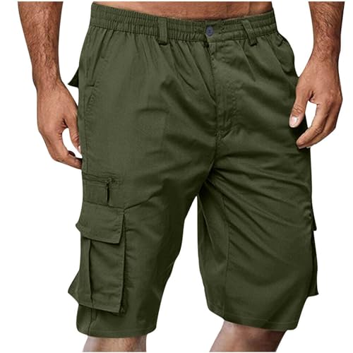 Shorts Herren Kurze Arbeitshose Sommer Freizeithose Elastischem Bund Cargohose mit Taschen Einfarbig Stoffhose Leichte Sommerhose Große Größen Herren-Shorts Laufhose Strandshorts Trainingshose von Generic