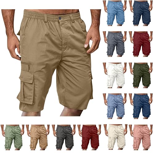 Shorts Herren Kurze Arbeitshose Sommer Freizeithose Elastischem Bund Cargohose mit Taschen Einfarbig Stoffhose Leichte Sommerhose Große Größen Herren-Shorts Laufhose Strandshorts Trainingshose von Generic