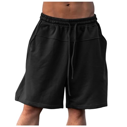 Shorts Herren Leinen Shorts Sommershorts Casual Strandhosen Kordelzug-Design Kurz Hosen Leicht Sommerhose Elastische Taille Kurze-Hose Einfarbig Jogging Pants Herrenshorts von Generic