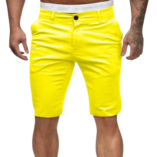 Shorts Kurze Hosen Herren Slim Fit Casual Freizeithose Stylish Einfarbig Wanderhose Bequeme Chino Shorts Mit Taschen Gelb XL von Generic