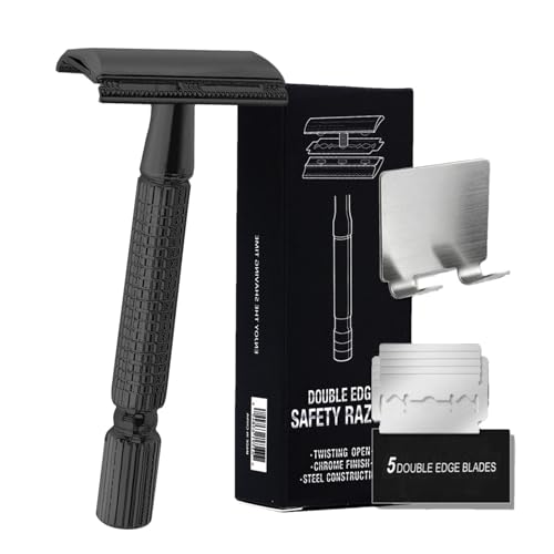 Sicherheitsrasierer für Männer, Doppelkrempen-Rasierer für Männer | Manueller Doppelkrempen-Gesichtsrasierer – Sicherheitsrasierer mit 5 Nachfüllpackungen für Männer, Rasierer für empfindliche Haut von Generic
