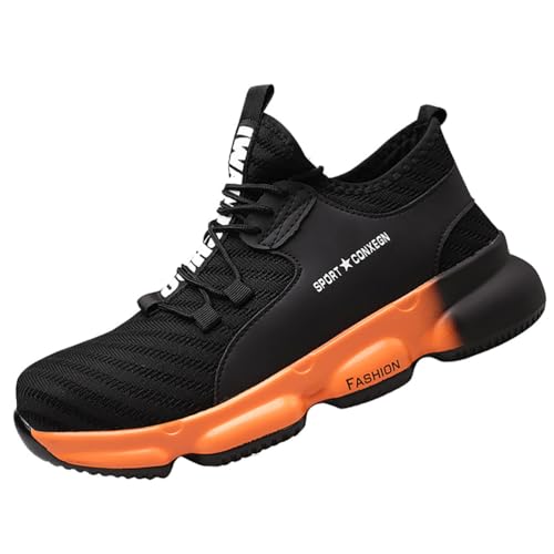 Sicherheitsschuhe S3 Für Herren - Stahlkappe Durchtrittsicher - Leichte Atmungsaktive Arbeits-Sneaker in Weite Mit Rutschhemmung - Für Baustelle, Garten Alltag,Orange,43 EU von LVTFIYQX