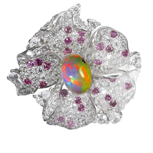 Silber 925 Eleganter Ring Natur Feueropal Zirkonia r 14 von Generic
