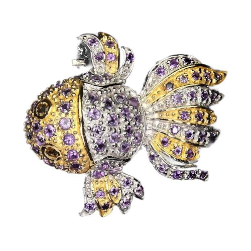 Silber Brosche Amethyst Turmalin 925 natur von Generic