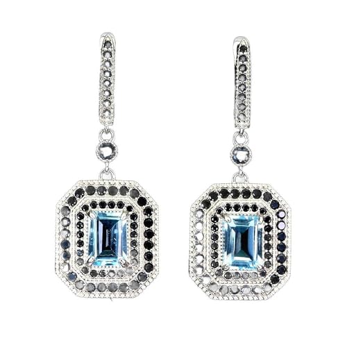 Silber Elegant Hängen Ohrringe Natural Topas sky blue Schwarz Spinelle 2 von Generic