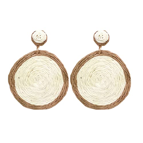 Silber Ohrringe baumeln Trendige Rattan Ohrringe Rattan Kugel Ring Anhänger Ohrringe Damen Handgemachte Ohrringe Geflochten Stroh Rattan Bast Ohrringe Sommer Strand Zubehör Geschenke, beige, von Generic
