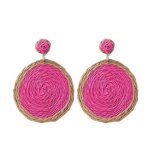 Silber Ohrringe baumeln Trendige Rattan Ohrringe Rattan Kugel Ring Anhänger Ohrringe Damen Handgemachte Ohrringe Geflochten Stroh Rattan Bast Ohrringe Sommer Strand Zubehör Geschenke, hot pink, von Generic