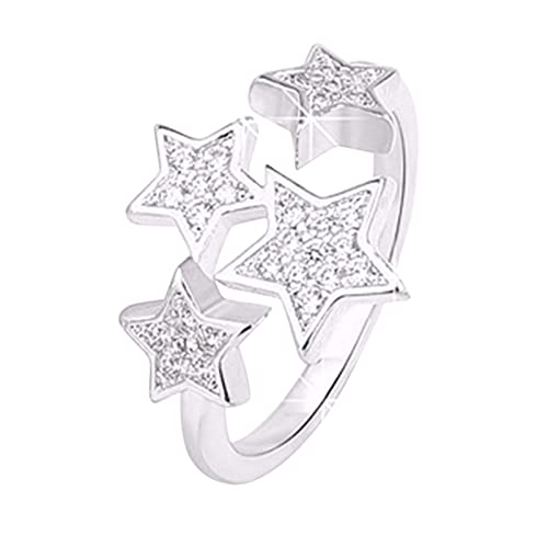 Silber Retro Multilayer Stern Diamant Ring Strass Ring Elegant Stern Ring Verstellbare Öffnung für Frauen Mädchen Fingerringe für Frauen, silber, Einheitsgröße von Generic