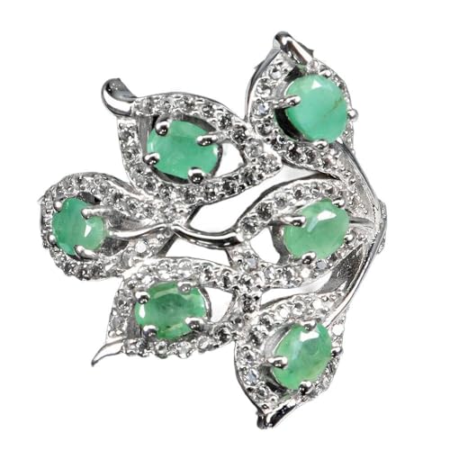 Silber Ring r 12.5 Natur Smaragde Weiß Phänomen Topas, Single von Generic