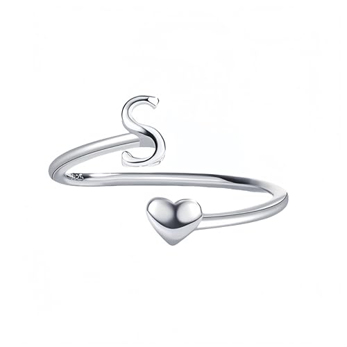 Silber Ringe 925 Frauen Silberner Ring Mit Dem Buchstaben A Bis Z Für Damen Und Herren,Verstellbar,Herz,Stapelbar,Daumenring,Modisch,Poliert,Verlobungsring,Hochzeitsversprechen,Schmuck Mit Geschenkb von Generic