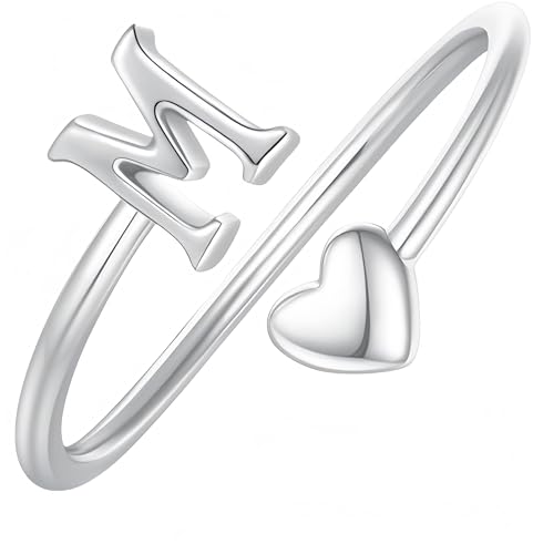 Silber Ringe 925 Frauen Verstellbare Ringe Mit Buchstaben Für Damen Und Mädchen Silberfarben Stapelbar Mit Buchstaben In Herzform Alphabet A Bis Z Verstellbar Offener Daumenring Schmuck Geschenk F von Generic