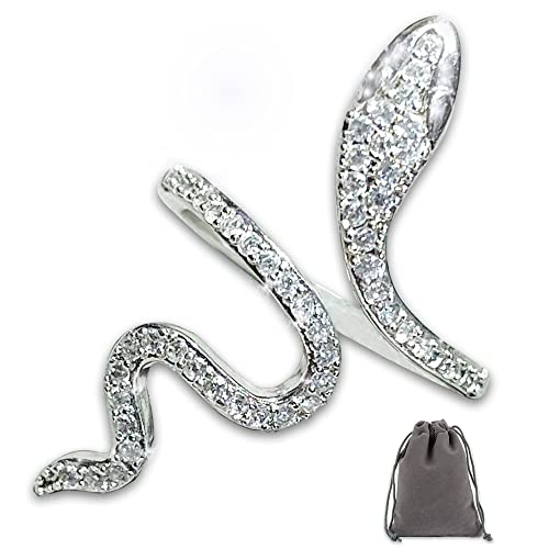 Silber Ringe für Damen 925 Verstellbar Schlange Brilliant Zirkonia Ringe Frauen & Herren Verlobungsring Silberring Damen Gotisch Retro Party Ring für Damen Herren Snake Schmuck mit Geschenkbox von Generic