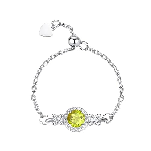 Silber ringe 925 frauen Gliederkettenring für Frauen und Mädchen, natürlicher Edelstein, Solitär-Kristall, Fingerband, Versprechen, Verlobungsringe, Statement-Ring, baumelnde Münze, verstellbar, von Generic