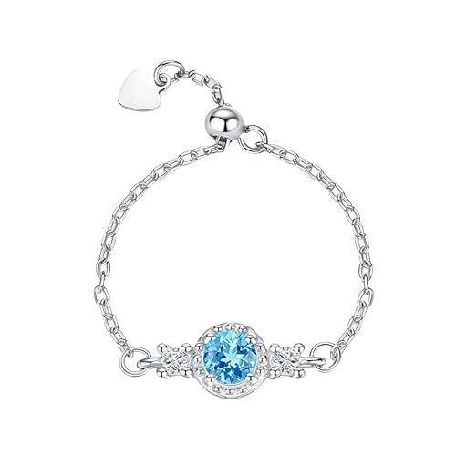 Silber ringe 925 frauen Gliederkettenring für Frauen und Mädchen, natürlicher Edelstein, Solitär-Kristall, Fingerband, Versprechen, Verlobungsringe, Statement-Ring, baumelnde Münze, verstellbar, von Generic