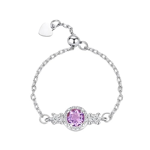 Silber ringe 925 frauen Gliederkettenring für Frauen und Mädchen, natürlicher Edelstein, Solitär-Kristall, Fingerband, Versprechen, Verlobungsringe, Statement-Ring, baumelnde Münze, verstellbar, von Generic