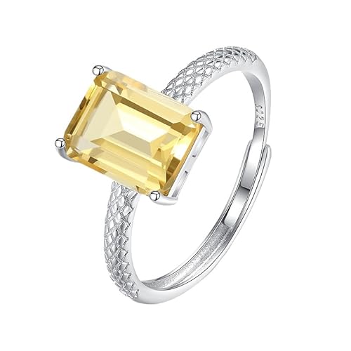 Silber ringe 925 frauen Natürlicher Kissenschliff Edelstein Solitär Ringe Verstellbar Versprechen Ehering Jahrestag Braut Verlobungsring für Sie Geschenk Citrin von Generic