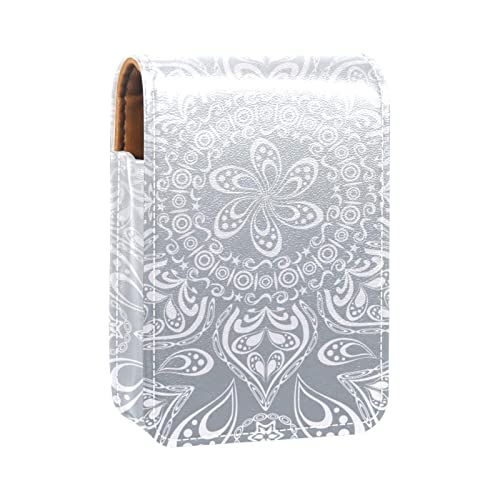 Silberfarbene Mandala-Aufbewahrungsbox für Reisen, Mini-Lippenstift-Aufbewahrungsbox mit Spiegel für Frauen und Damen, Leder-Kosmetiktasche, Mehrfarbig, 9.5x2x7 cm/3.7x0.8x2.7 in von Generic