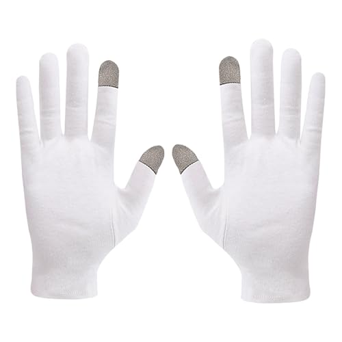Silberfaser-Screen-Handschuhe – Golfhandschuhe für Reiter, weiße Baumwollhandschuhe für Touchscreen | Texthandschuhe mit Touchscreen, Sportfahrhandschuhe aus Baumwolle, Weiß für Männer von Generic
