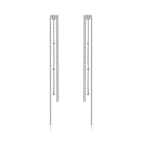 Silberne Quastenohrringe 925er Sterlingsilber Langkettige Ohrstecker für Frauen, Hochzeit, Verlobung, feiner Schmuck von Generic