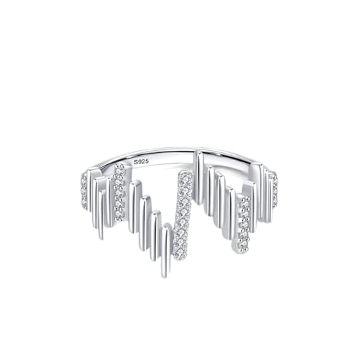 Silberner Ehering, 925 Sterling Silber Unregelmäßige vertikale Linien Zirkonia Trendy Ring von Generic