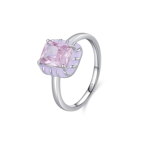 Silberner Ehering, schlichter, einzigartiger 925er Sterlingsilber mit rechteckiger Form und rosa Zirkonia von Generic
