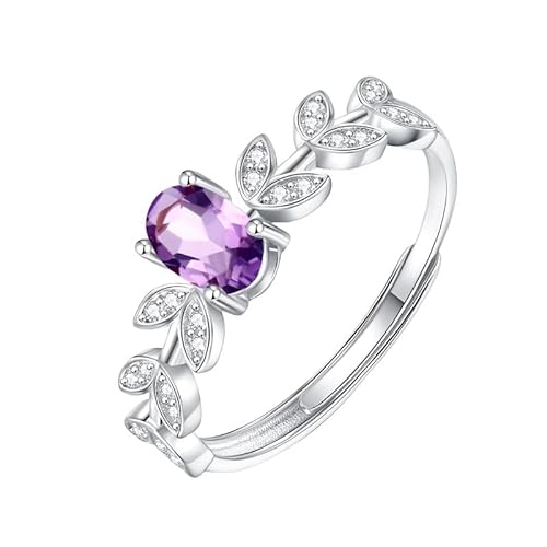 Silberring Damen 925 Silber Echter Topas Peridot Rubin Solitär Ovaler Verlobungsring Für Frauen Und Mädchen Verstellbar Statement Zirkonia Jubiläumsband Geschenk Amethyst von Generic