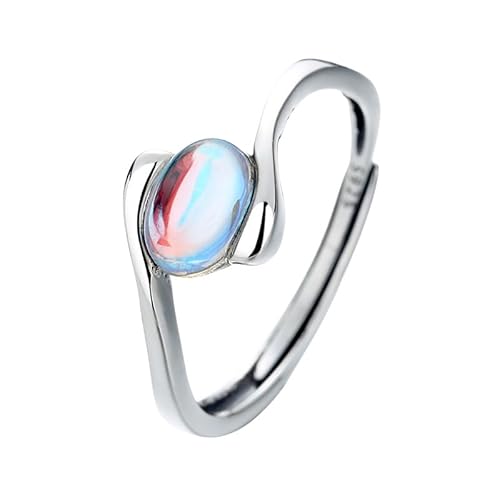 Silberring Damen 925 Silber Silberner Mondsteinring Für Frauen Und Mädchen Verstellbar Poliert Oder Gedreht Vintage Oval Rund Edelstein Verlobungsversprechen Ehering Schmuck Geschenk Silberner Mon von Generic