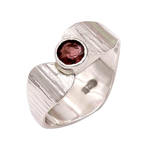 Silberring Granat Edelstein Goyal Exports 925 Sterling Silber Ring Silber Band Ring Solide Alle Größen Männer Frauen Ring Geschenkartikel Erklärung Handgemachter Schmuck SRG113 (56 (17.8)) von Generic
