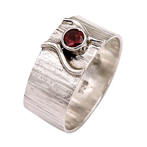 Silberring Granat Edelstein Goyal Exports 925 Sterling Silber Ring Silber Band Ring Solide Alle Größen Männer Frauen Ring Geschenkartikel Erklärung Handgemachter Schmuck SRG114 (63 (20.1)) von Generic