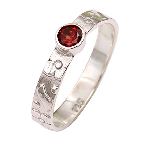 Silberring Granat Edelstein Goyal Exports 925 Sterling Silber Ring Silber Band Ring Solide Alle Größen Männer Frauen Ring Geschenkartikel Erklärung Handgemachter Schmuck SRG121 (57 (18.1)) von Generic
