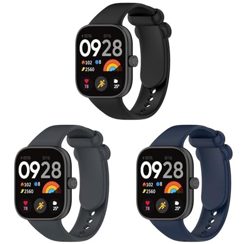 Silikon 3 Stück Armband für Xiaomi Redmi Watch 4, Weiches Silikon Ersatzarmband Uhrenarmband Sportarmband für Damen Herren (Schwarz/Hell schwarz/Dunkelblau) von Generic