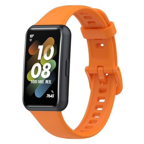 Silikon Armband für Huawei Band 7, Wasserdichte Weiche Ersatzriemen, Weiches Silikon Ersatzarmband Uhrenarmband Sportarmband für Damen Herren (Orange) von Generic