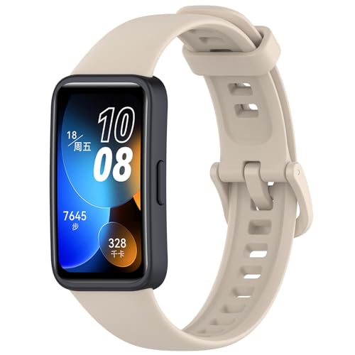 Silikon Armband für Huawei Band 8/9, Wasserdichte Weiche Ersatzriemen, Weiches Silikon Ersatzarmband Uhrenarmband Sportarmband für Damen Herren, Beige von Generic