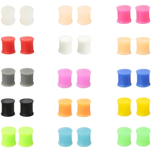 Silikon Gemischt 15 Paar Flexible Ohr Solide Plugs Hypoallergen Gauges Expander Set Double Flared Ohrpiercing Kit Ohrringe Piercing Schmuck Tuneles De Oreja Para Hombre Männer Frauen von Generic