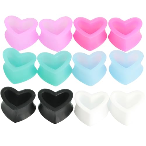 Silikon Gemischt 6 Paar Hohles Herz Ohr Flesh Tunnel Hypoallergen Double Flared Ohrringe Gauges Expander Piercing Schmuck Ohrpiercing Tuneles De Oreja Para Hombre Männer Frauen 22 mm von Generic