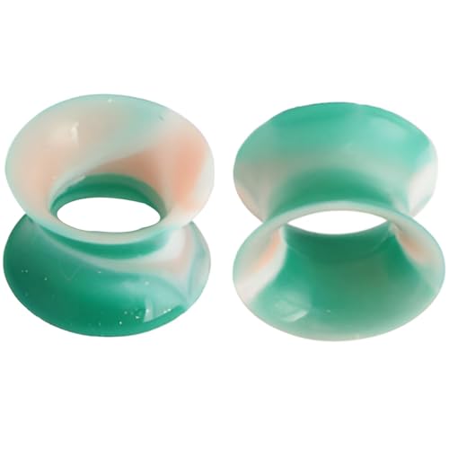 Silikon Gemischt Grün 1 Paar Flexible Dünn Ohr Tunnel Double Flared Gauges Body Piercing Schmuck Ohrringe Ohrpiercing Tuneles De Oreja Para Hombre Männer Frauen 12 mm(1/2") von Generic