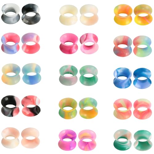 Silikon Gemischt Stil 15 Paar Flexible Dünn Ohr Tunnel Hypoallergen Double Flared Gauges Piercing Schmuck Set Ohrringe Ohrpiercing Tuneles De Oreja Para Hombre Kit Männer Frauen von Generic