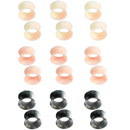 Silikon Gemischt Stil 9 Paar Flexible Dünn Ohr Tunnel Hypoallergen Double Flared Gauges Set Body Piercing Schmuck Ohrringe Ohrpiercing Kit Tuneles De Oreja Para Hombre Männer Frauen von Generic