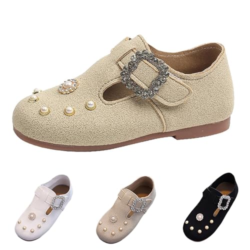 𝗦ilk Cuero Schuhe Mädchen Helle Sohle Prinzessin Schuhe mit Klettverschluss Weiche Flache Schulschuhe Freizeitschuhe Weicher Boden Abendschuhe (Khaki, 25.5 Toddler) von Generic