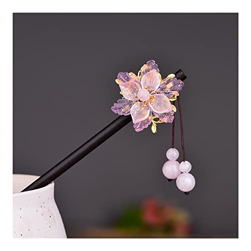 Simplicity Chinoiserie Powder Crystal Colored Glaze Petal Hair Stick Würdevoller, komfortabler, hochwertiger Holz-Haarstab von Generic