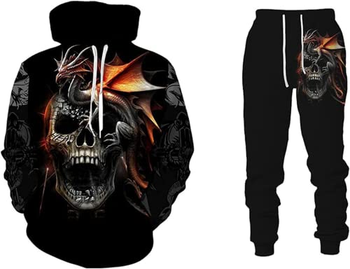 Skelett Herren Trainingsanzug Set 3D Totenkopf Sweatshirt Jogginghose Hoodie und Hose Jogginganzug 2 Stück (Sportswear1,2XL) von Generic