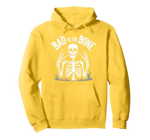 Skelett Männer Bad to The Bone Rock Skull Grafik Pullover Hoodie, Unisex für Erwachsene, Gelb, XL von Generic