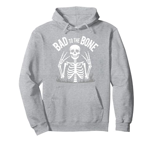 Skelett Männer Bad to The Bone Rock Skull Grafik Pullover Hoodie, Unisex für Erwachsene, Grau Meliert, L von Generic